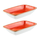 Bonna China Sienna 6" x 3.75" x h:1.25" 6 oz. Rectangular Terracotta Porcelain Deep Plate (Set of 2)